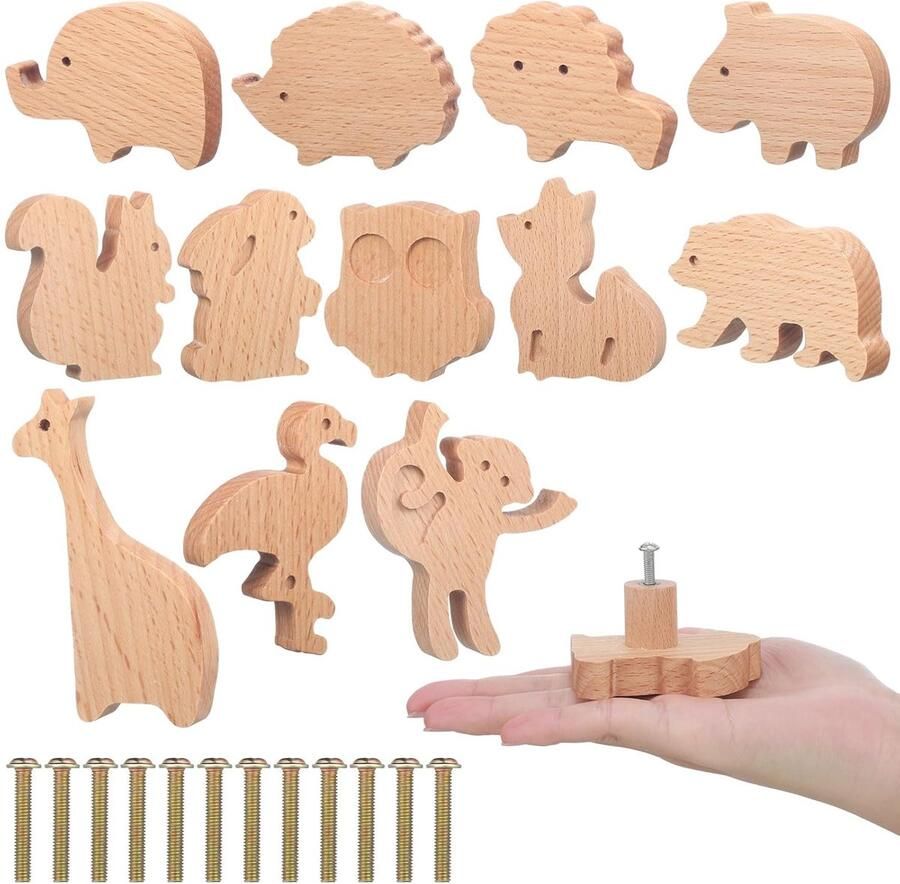 Houten Dierenkastknoppen Decoratief Bosdieren 12 Sets Hout