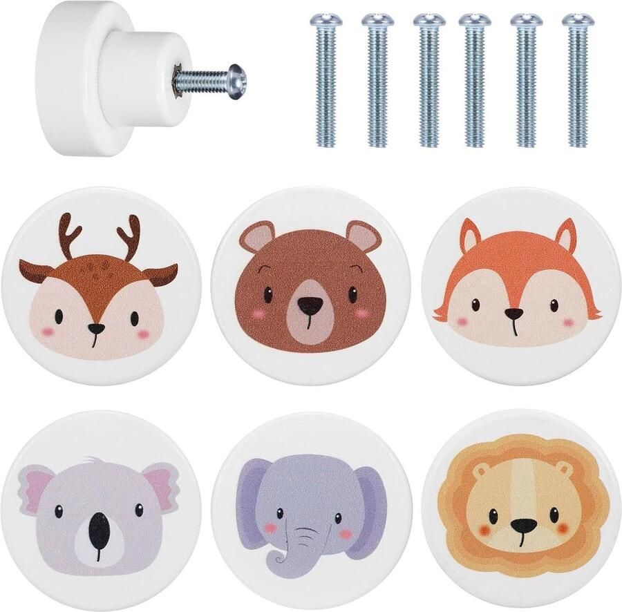 Houten Dierenkastknoppen Set van 6 Met Schroeven Kinderkamer Meubelknoppen Gladde Rand Decoratieve Ladehandgrepen kastknoppen kinderkamer