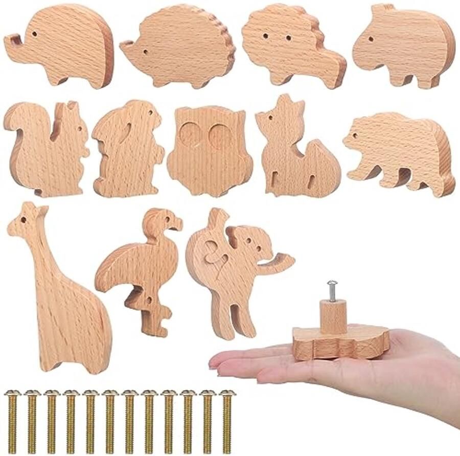 Houten Dierenkastknoppen voor Decoratieve Meubels 12 Sets