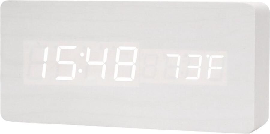 Houten Digitale Wekker Multifunctionele Slimme Wekker Usb-Aangedreven Led-Wekker Met Temperatuurweergave Geschikt Voor Slaapkamers Kantoren Reizen En Als Decoratief Item Voor Op Het Bureau Wit