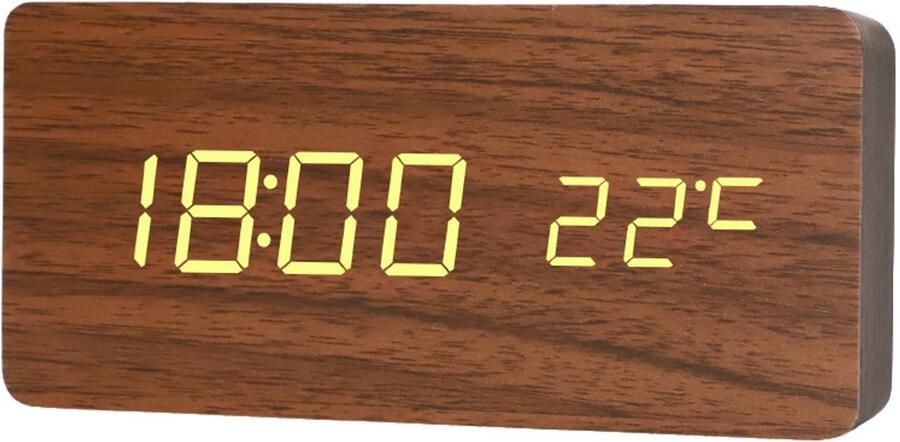 Houten Digitale Wekker Multifunctionele Slimme Wekker Usb-Aangedreven Led-Wekker Met Temperatuurweergave Geschikt Voor Slaapkamers Kantoren Reizen En Als Decoratief Item Voor Op Het Bureau Bruin