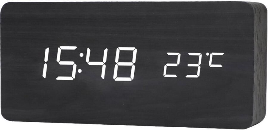 Houten Digitale Wekker Multifunctionele Slimme Wekker Usb-Aangedreven Led-Wekker Met Temperatuurweergave Geschikt Voor Slaapkamers Kantoren Reizen En Als Decoratief Item Voor Op Het Bureau Zwart