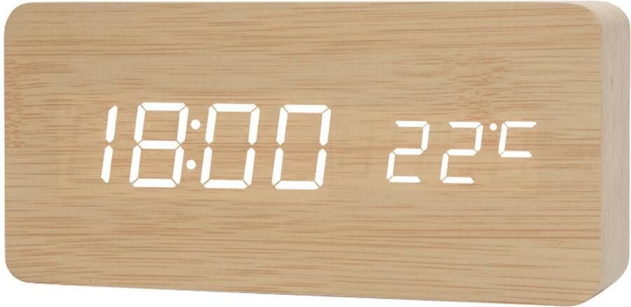 Venkuber Houten Digitale Wekker Multifunctionele Slimme Wekker Usb-Aangedreven Led-Wekker Met Temperatuurweergave Geschikt Voor Slaapkamers Kantoren Reizen En Als Decoratief Item Voor Op Het Bureau Geel