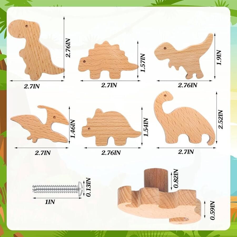 Houten Dressoirknoppen Dinosaurus Set van 6 Schattig en Duurzaam Voor Meubilair