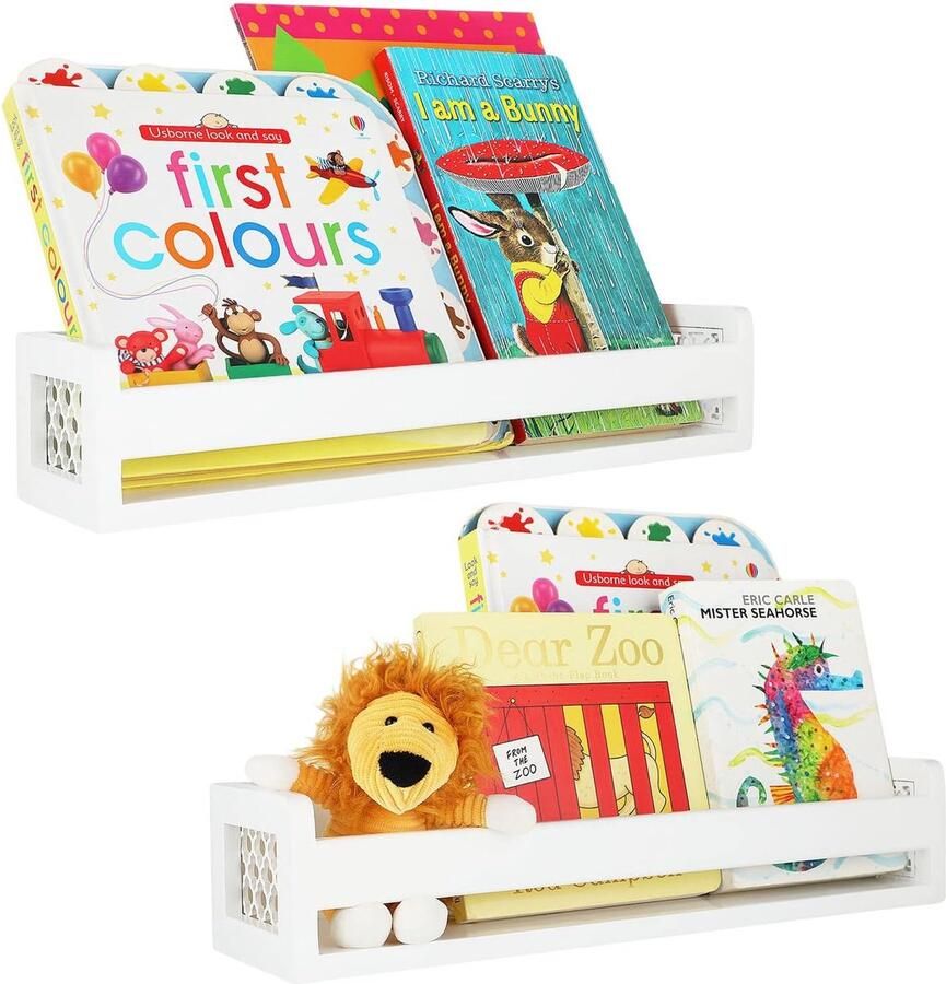 Houten drijvende boekenplank Wandgemonteerd Set van 2 Wit