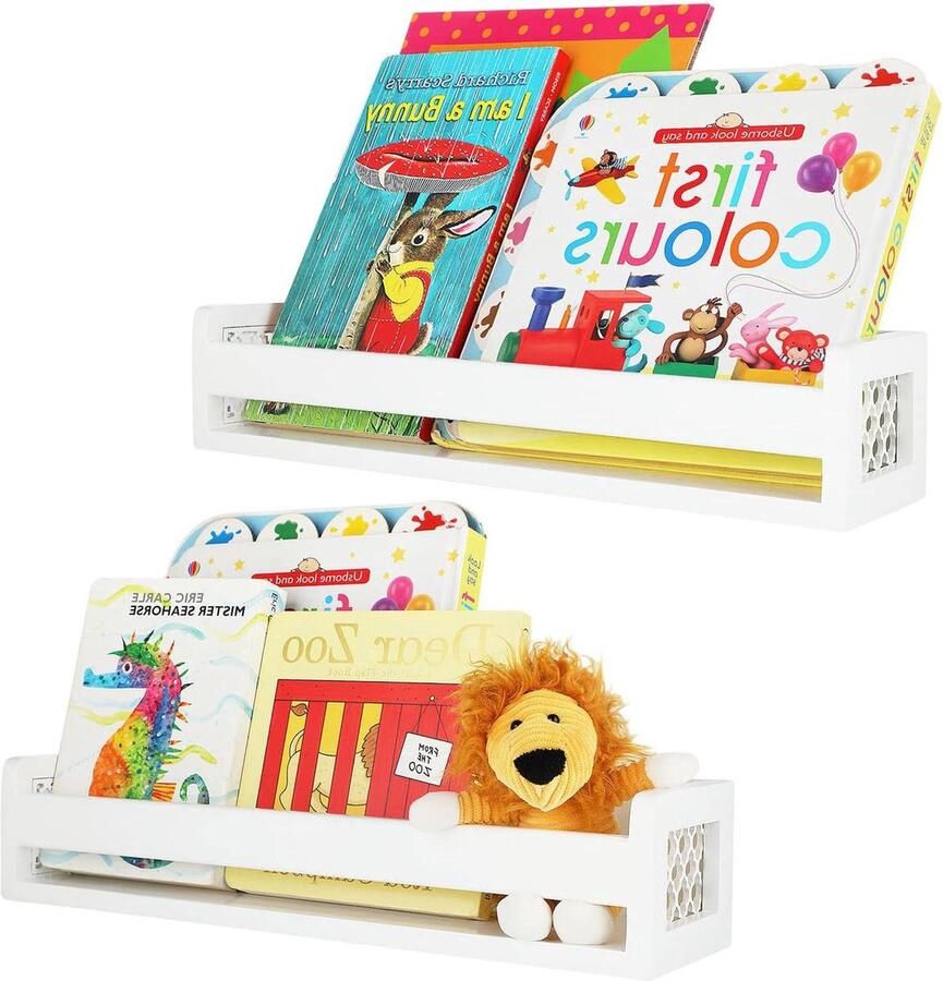 Houten drijvende boekenplank wandgemonteerde planken set van 2 wit hout