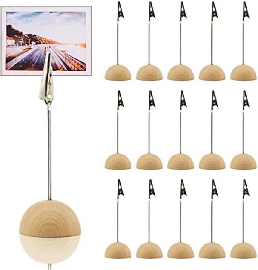 Houten fotohouders met klemmen 20 stuks voor tafeldecoratie en presentaties