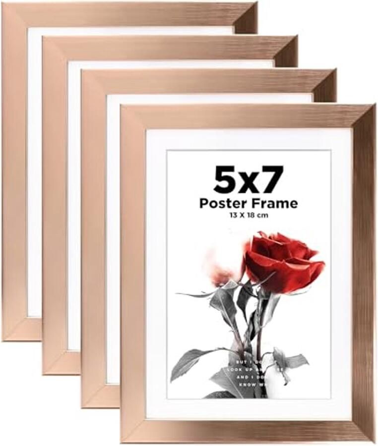 Houten Fotolijst 13 x 18 cm met Acrylglas en MDF Voor 10 x 15 cm Foto's Tafel- en Wandmontage Roze Goud