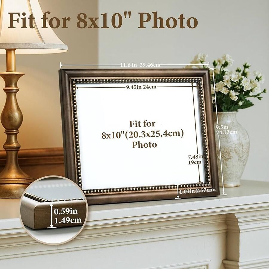 Houten Fotolijst 20x25 Vintage Goud Bruin Klassiek Bureau Wand Decoratie