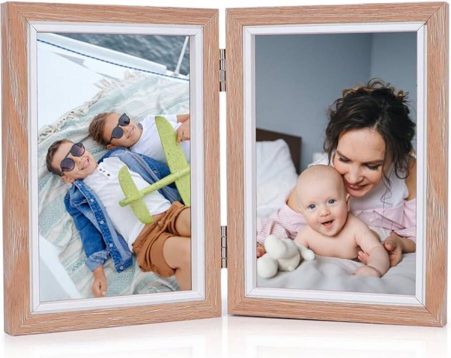 Houten fotolijst opvouwbaar 15 cm voor 2 foto's dubbele collage fotolijst portretlijst lijst voor bureau of familie bruiloft geschenken