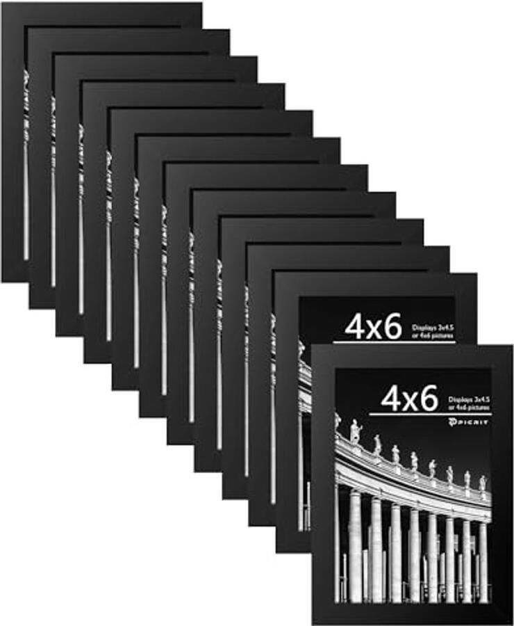 Houten Fotolijst Set van 12 4x6 en 3 5 x 5 cm Zwart voor Wandmontage en Tafel Display