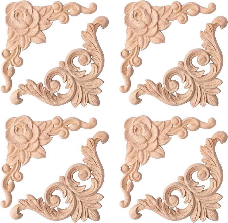 Houten Gesneden Hoeken Ornamenten voor Meubels 8 stuks Onbehandeld Hout