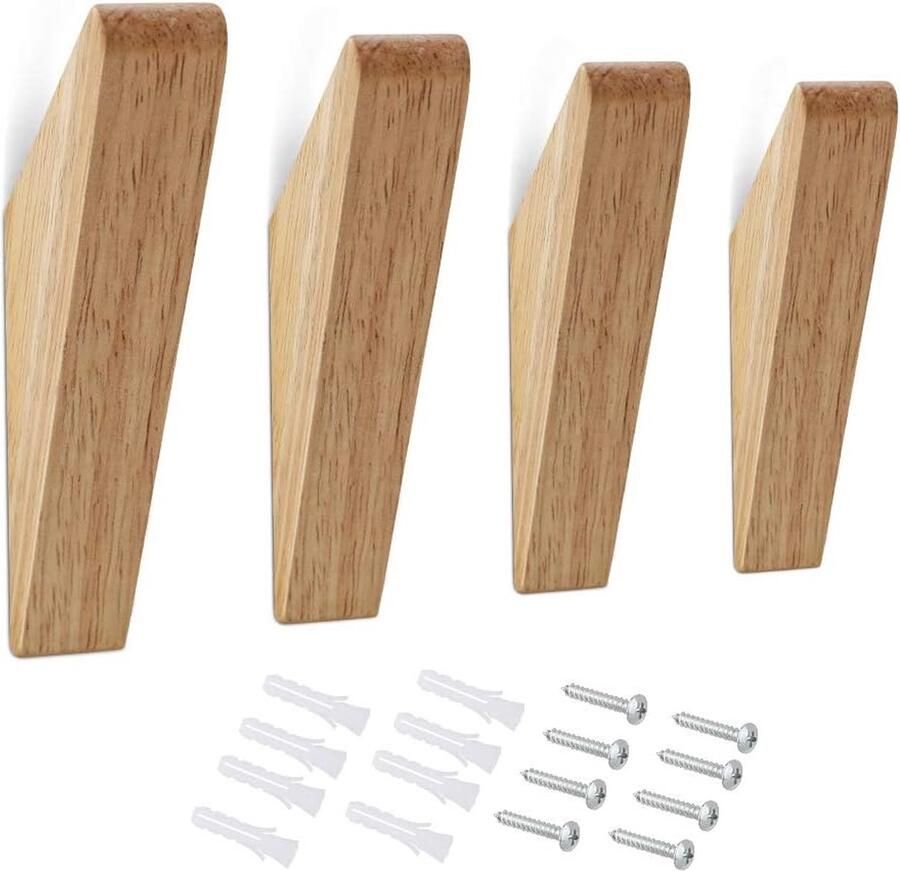 Houten haken kapstokken naturel 45° muurhaken houten moderne wanddecoratie 14 cm groot draagvermogen 10 kg (houtkleur verpakking van 4)