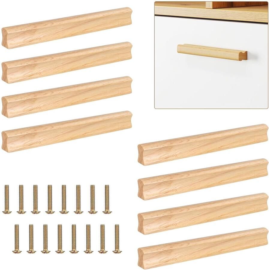 Houten handgrepen set van 8 beukenhout 128 mm