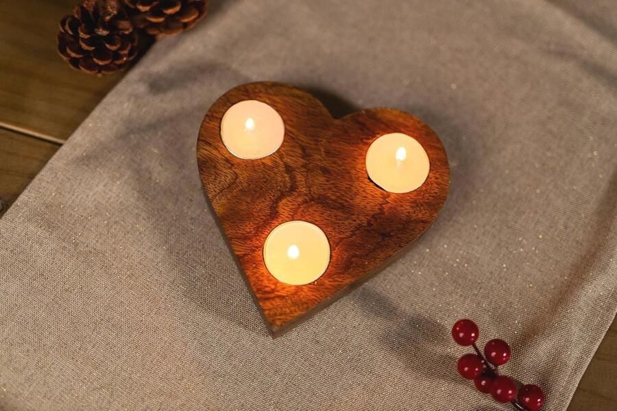 Houten Hart Theelichthouder – Tafel Centerpiece Inclusief Theelicht