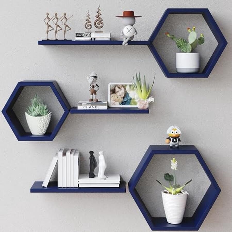 Houten Hexagonale Wandplanken Set van 6 Rustieke Planken voor Foto's en Planten