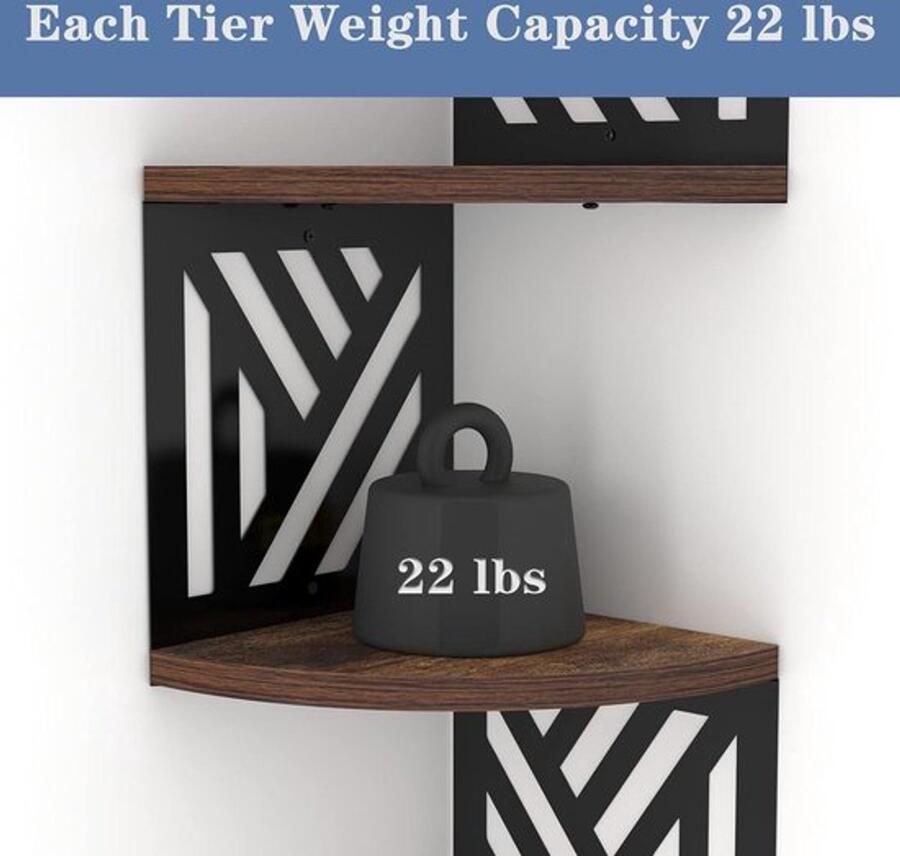 Houten hoekplank 5 niveaus geometrische vormen zwevend muur hoekplank boekenkast woonkamer slaapkamer badkamer (195 x 195 x 15 cm)