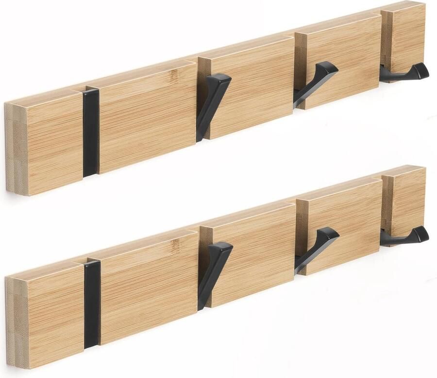 Houten Jashaken Set van 2 Opvouwbare Kapstok Haken voor Jassen Mantels Hoeden en Accessoires 40cm