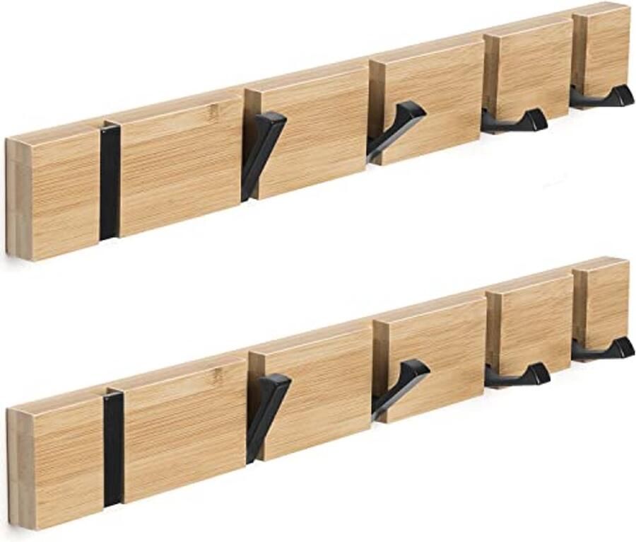 ANVODE 2 stuks houten wandkapstokken houten platenkapstok opvouwbare kledinghaak met 5 haken voor jassen hoeden en handtassen (42 cm)