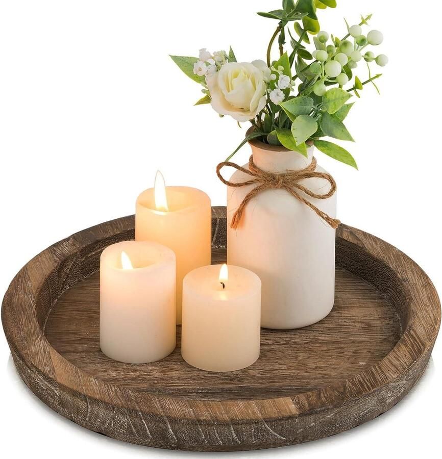 Houten kaarsenhouder met lade voor boerderij tafel decoratieve kaarsplaat voor kerst bruiloft en Halloween rustieke houten theelichthouder met pijlertrays woondecoratie