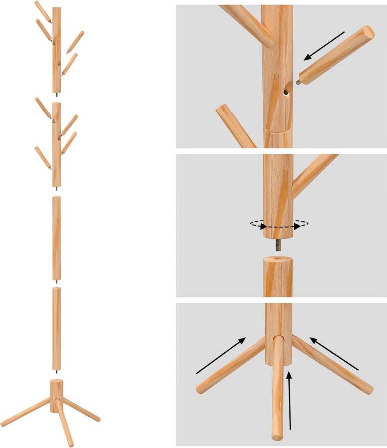 Houten kapstok jassenrek kledingrek tassenstandaard kapstok voor kleding hoeden tassen