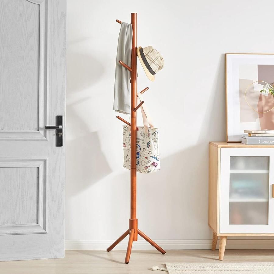 Houten Kapstok met 8 Haken Vrijstaand Kledingrek voor Hoeden Kleding en Accessoires Eenvoudige Montage en Modern Design