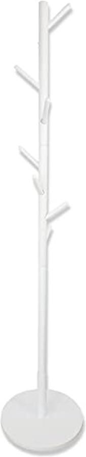 Houten kapstok met ronde basis vrijstaande en hoogte verstelbare kapstok met 8 haken voor jassen kleding en hoeden (wit)