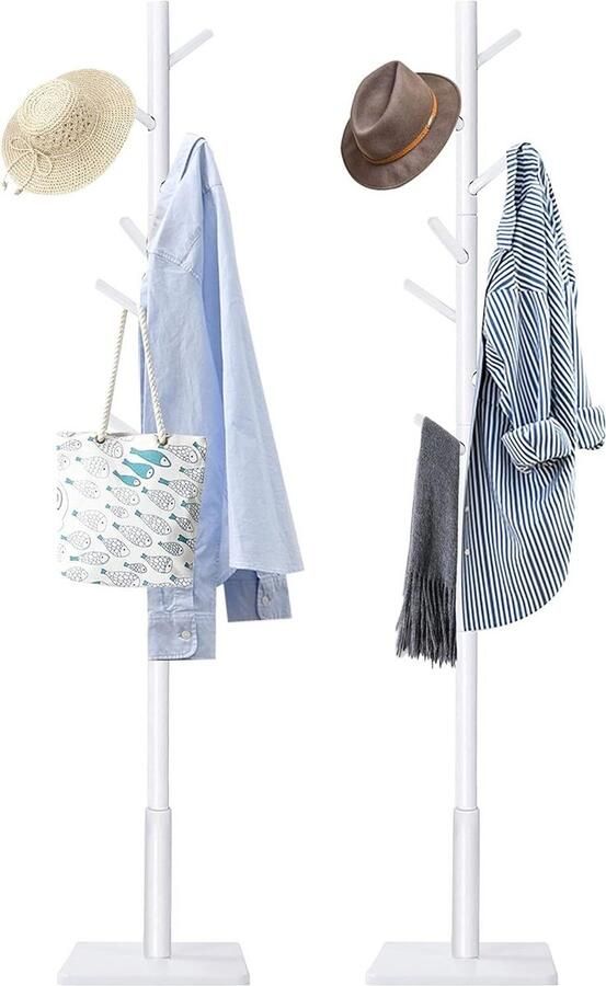 Houten Kapstok Standaard Hall Boom Vrijstaand met 8 Haken Witte YMJ104W-2 Moderne Kapstok hangend met plank