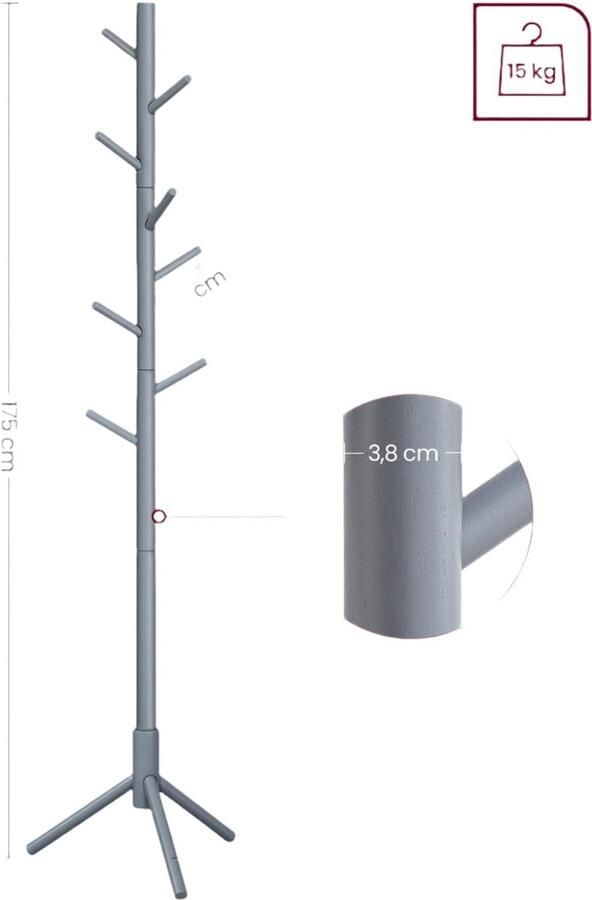 Rootz Living Rootz Houten Kapstok Verstelbare Kapstok Massief Hout Grijze Kleur Halorganisator 47cm x 47cm x 175cm