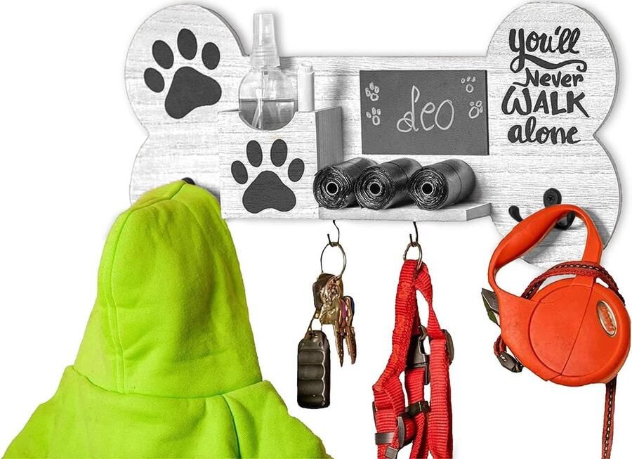 Luvetrex Houten Kapstok voor Honden- en Huisdieraccessoires met Vintage Witte Afwerking