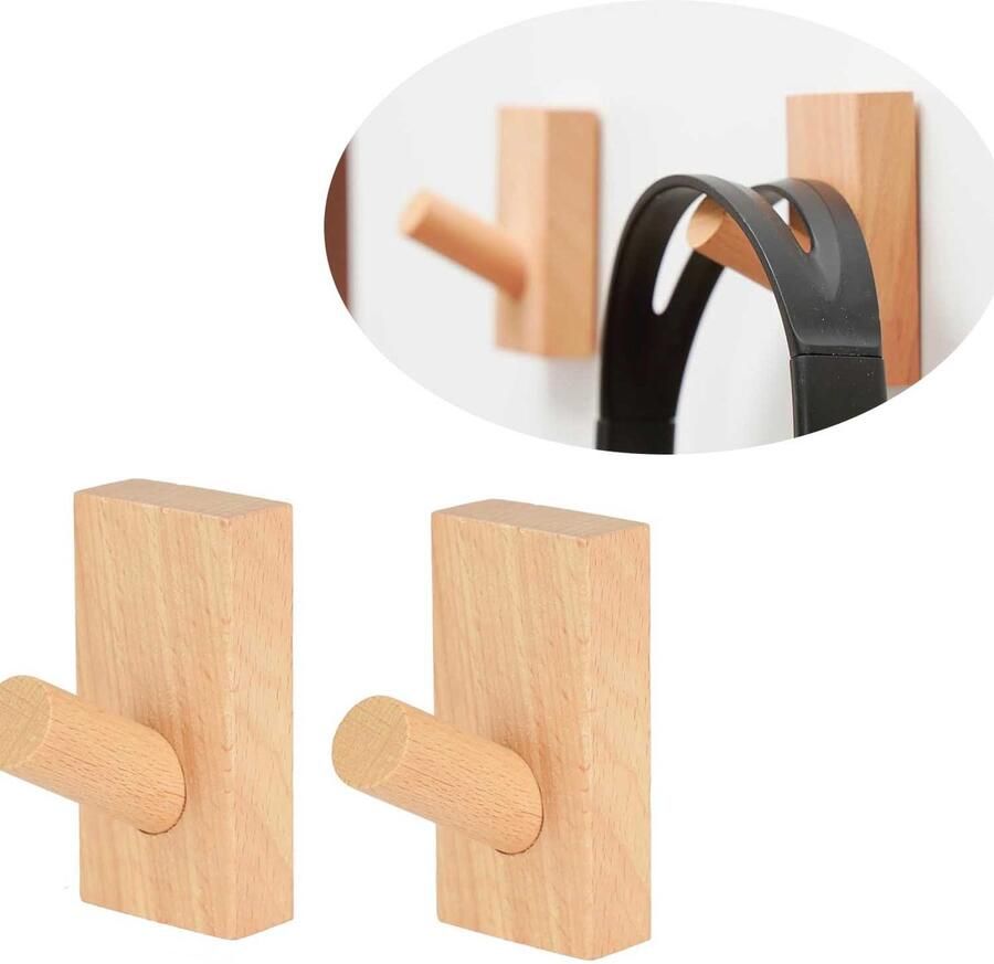 Houten kapstokhaak wandhaak wandkapstok zelfklevende haak plakhaak 2 stuks kapstokhaak handdoekhaak kapstokhaak vierkant originele houtkleur