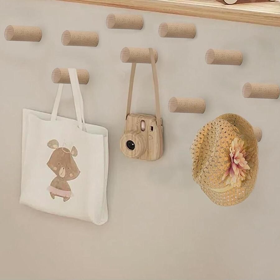Pack of 10 Wooden Coat Hooks for Wall Decorative Hat Hooks with 15 kg Capacity