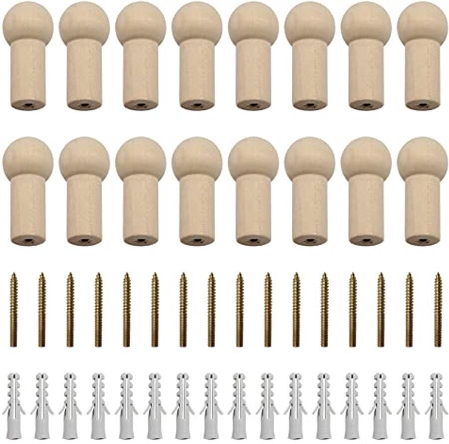 Houten Kapstokhaken Set van 16 Duurzame Muurhaken voor Jassen Hoeden en Handdoeken Maximale Belasting 7 kg