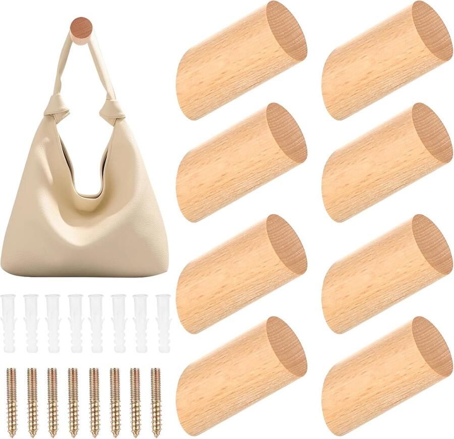 Houten Kapstokhaken Vintage Wandhaken 8 Stuks Geschikt voor Kleding en Handdoeken