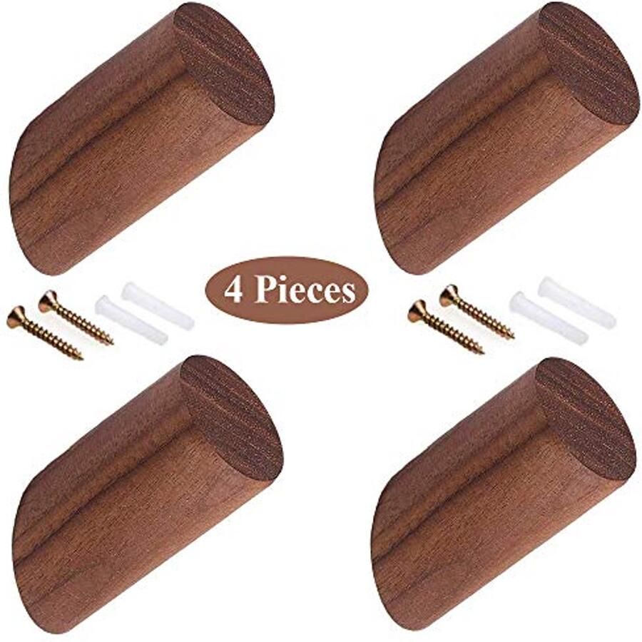LWZko houten kapstokken set van 4 wandhaken kapstokken muur handdoekhaken houten modern zwart mat natuurlijk houten kapstokken vintage voor muur keuken slaapkamer kantoor bruin