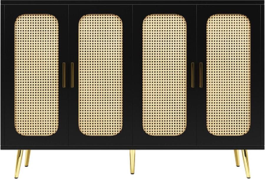 Zonder merk Gotagee Houten kast Keukenkast Zijwand Opbergkast Gemaakt van Rotan Onafhankelijke kast Zwart Woonkamerkast 120x30x89cm