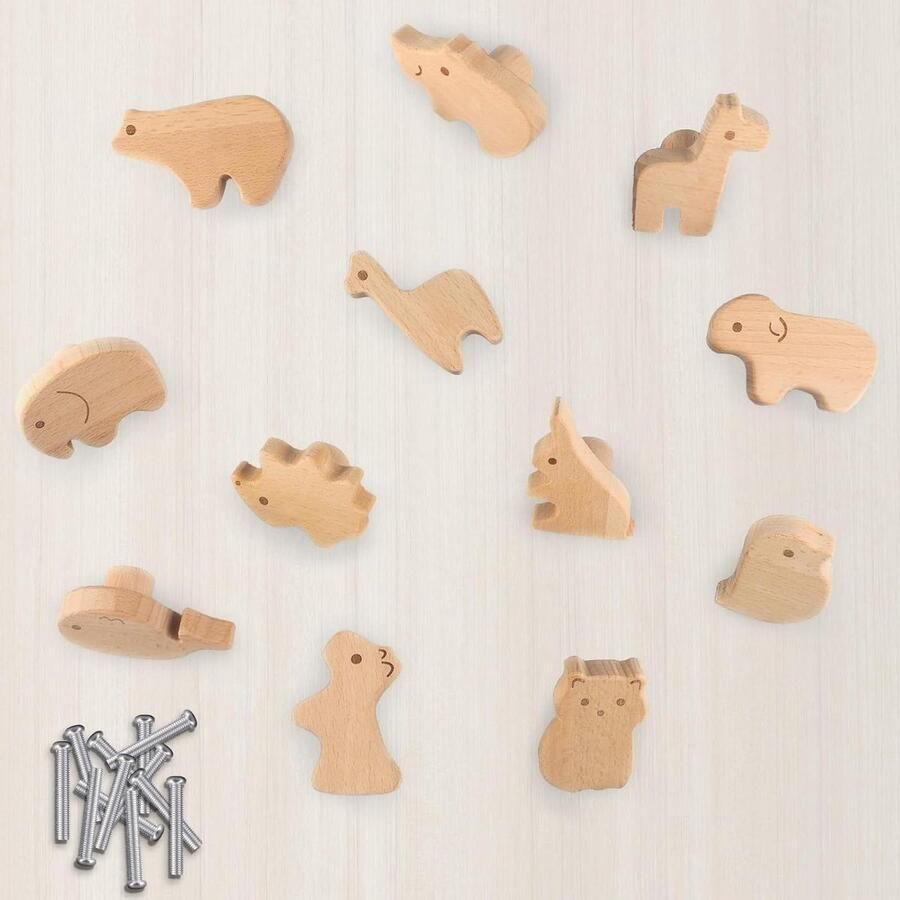 Houten kastknoppen kinderkamer 12 stuks dierenvormen meubelknoppen met schroeven kastknoppen kinderkamer