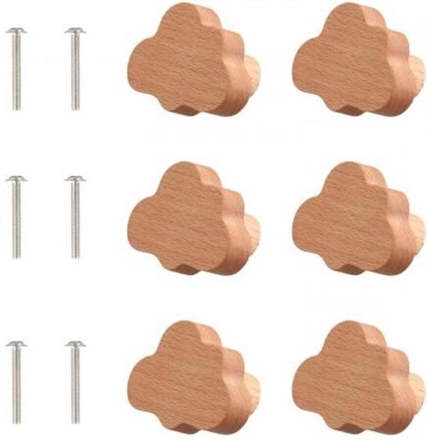 Houten kastknoppen set van 6 wolkvormige knoppen voor ladekasten dressoirs en kledingkasten