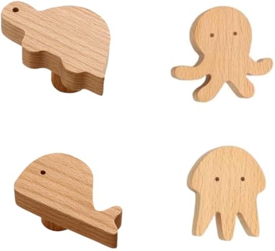 Houten Kastknoppen voor Kinderen Set van 4 Dierenontwerpen