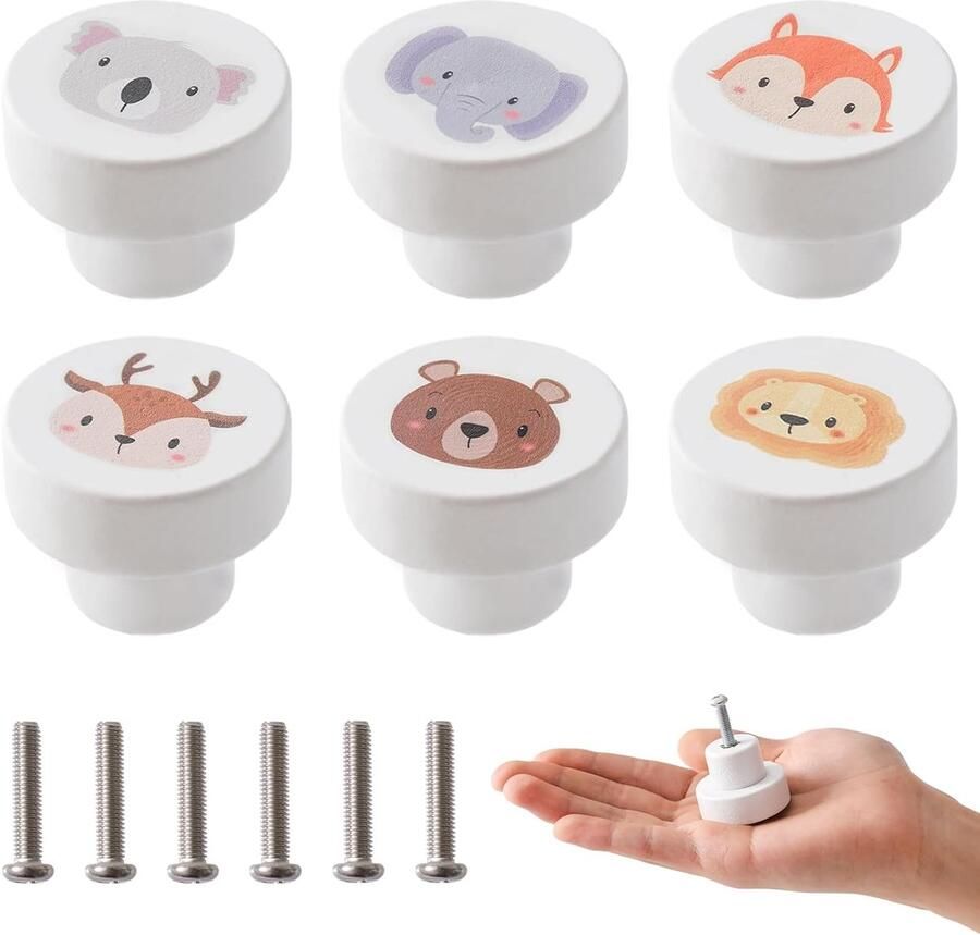 Houten kastknoppen voor kinderkamer 6 stuks 35 mm wit hout