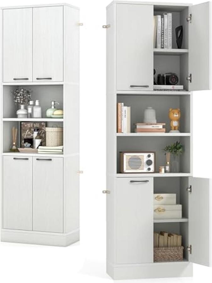 Houten Keuken Dressoir met 2 Deurkasten en Open Schappen