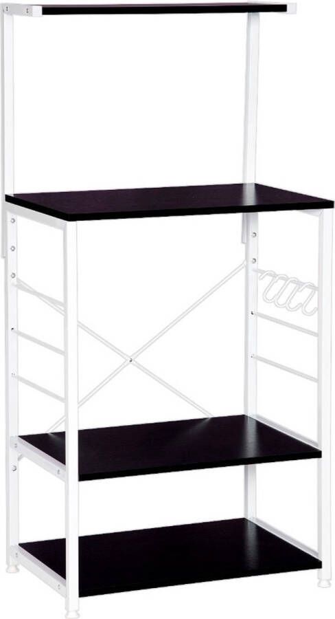 Houten Keukenkast met 3 Planken Opbergkast Boekenkast Wandkast Open Kast 60x40x123 cm Hout & Metaal Wit