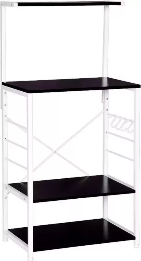Houten Keukenkast met 3 Planken Opbergkast Boekenkast Wandkast Open Kast 60x40x123 cm Hout & Metaal Wit