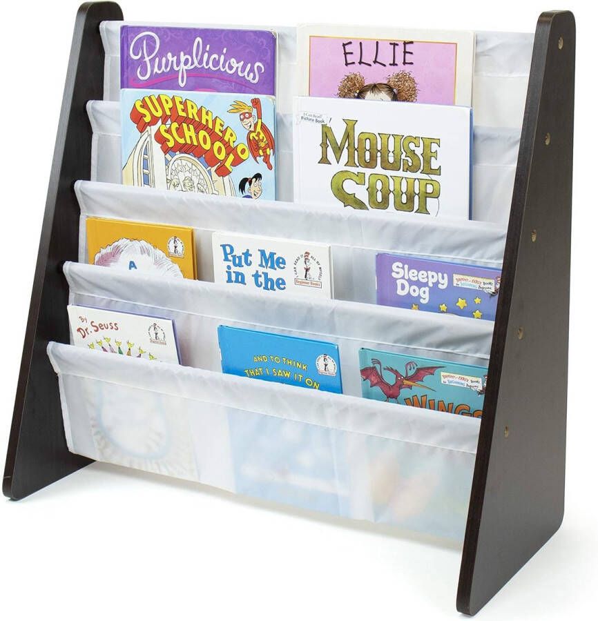 Houten kinderboekenkast met 4 vakken espresso en wit