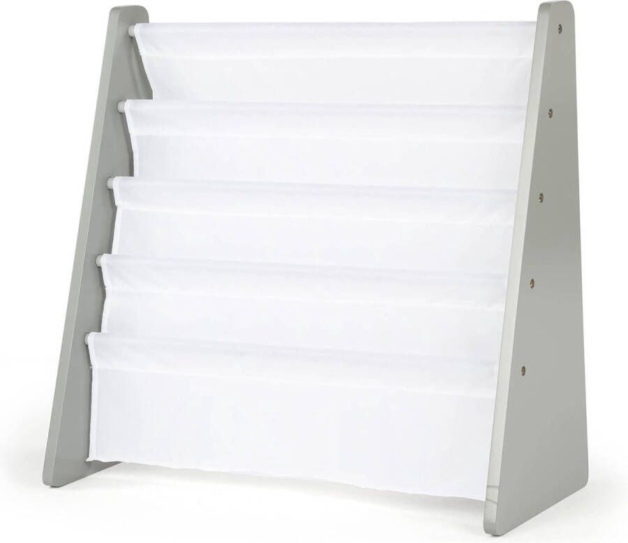 Houten kinderboekenkast met 4 vakken grijs en wit één maat