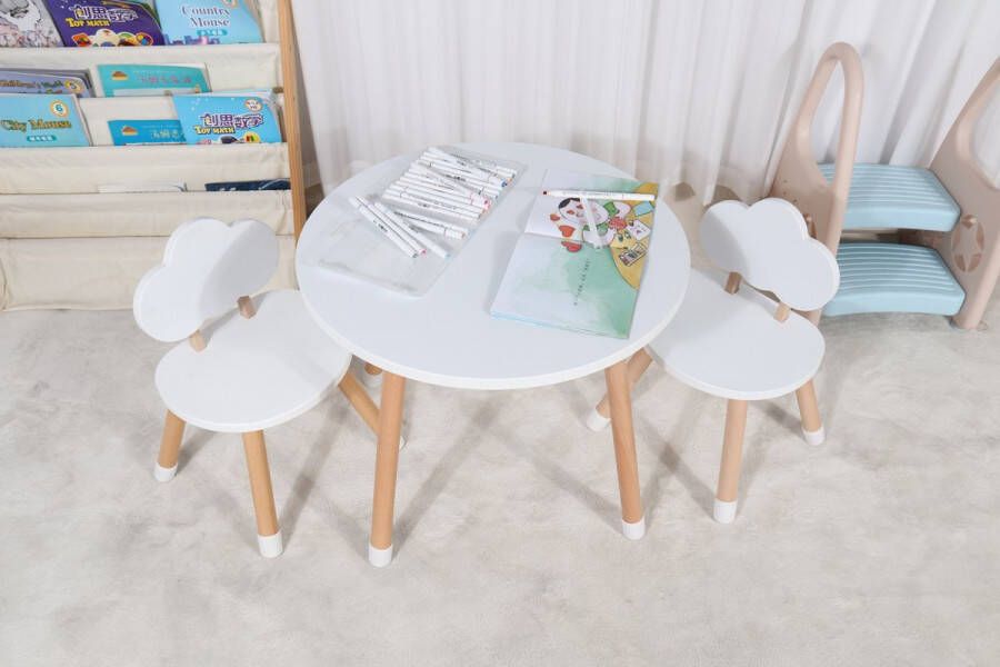 Houten kinder tafel met stoeltjes Kindertafel met wolken stoeltjes Hout- Kindertafel Kinderstoeltjes Cloud chair