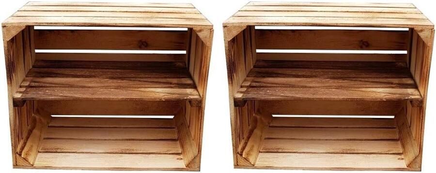 Houten Kisten Set van 2 Multifunctioneel Schoenenrek Boekenrek Decoratie Duurzaam en Milieuvriendelijk