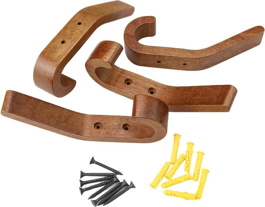 Houten kledinghaken set van 4 155 mm walnootkleurige J-haken handdoekhaken eikenhout keuken slaapkamer kapstok hangend met plank