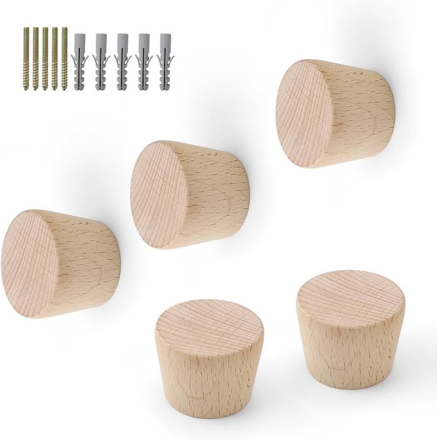 Houten kledinghaken voor garderobe – conische wandhaken – ophangen van kleding hoeden en tassen – met schroeven en expansiebuizen