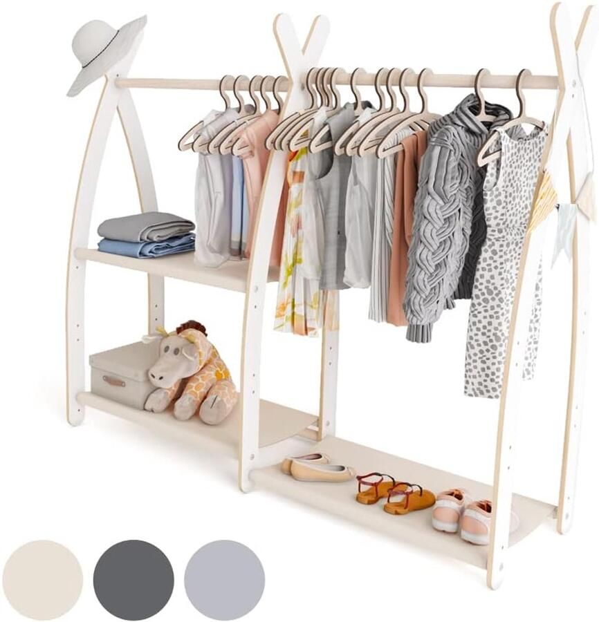 Kledingrek kinderen 95x106 cm Kapstok staand voor kinderkamer Eco-vriendelijk houten garderobe